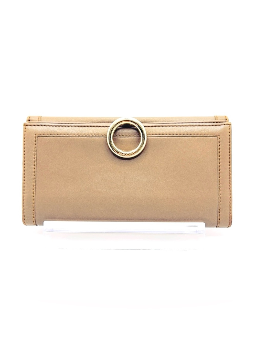 Authentic BALLY Tan Leather Bifold Long Wallet with Gold Hardware